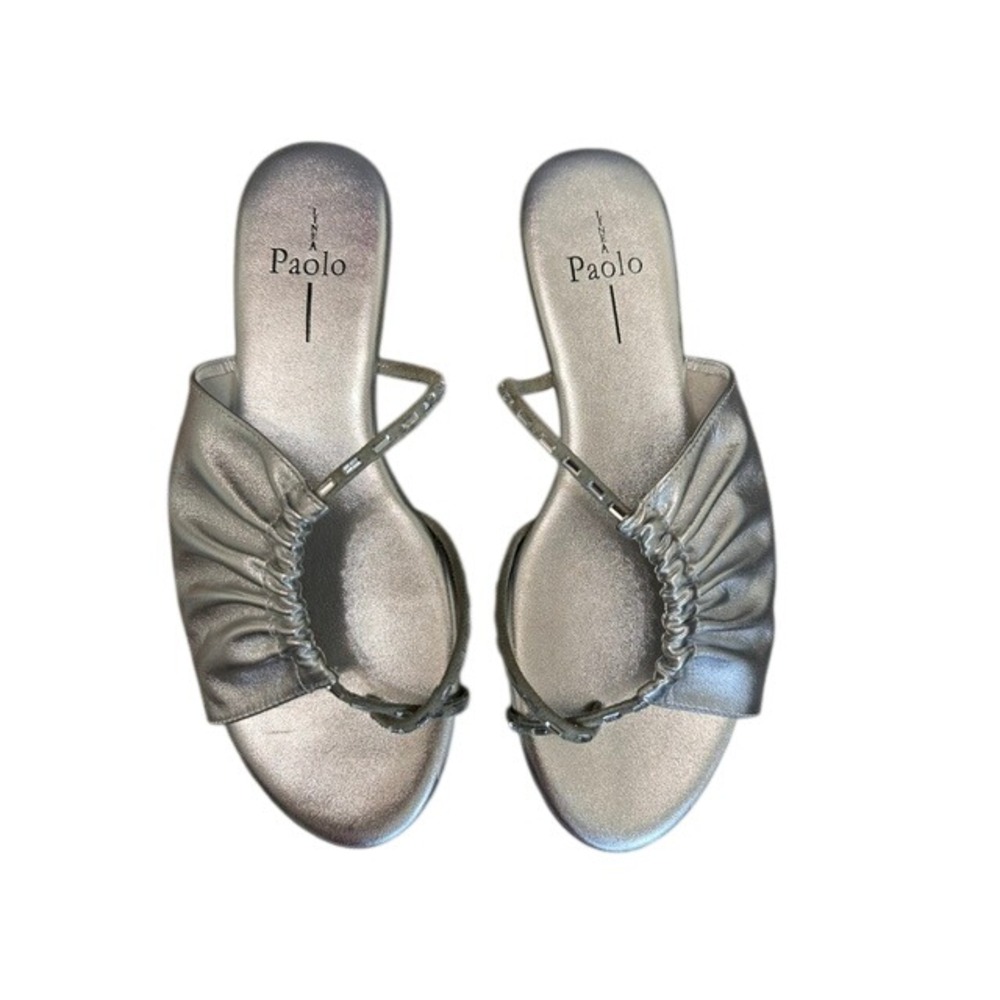 NWT Linea Paolo Lane2-L Silver Micro Suede Crystal Embellished Slide Sandal 8.5 - Picture 1 of 10